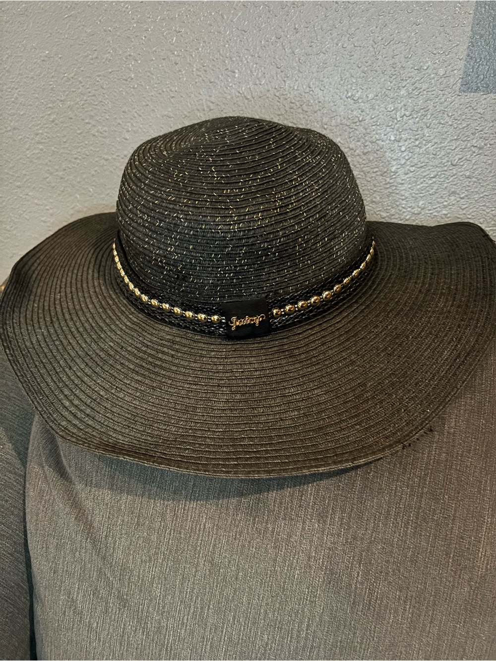 Juicy Couture Black Wide Brim Studded Sun Hat One Size